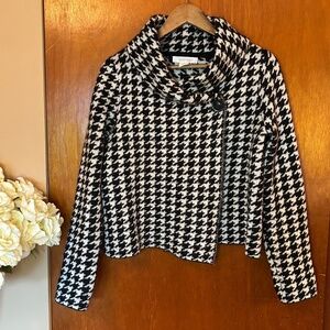 Ellen Tracy Asymmetrical Houndstooth Wool Blend -Knit Jacket